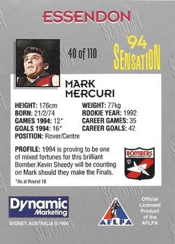 1994 AFL Sensation #40 Mark Mercuri Back